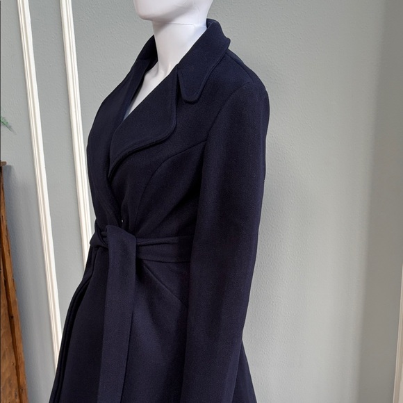 Kate Kasin Black Belted Wool-Blend Coat Jacket Size Medium - Picture 4 of 8